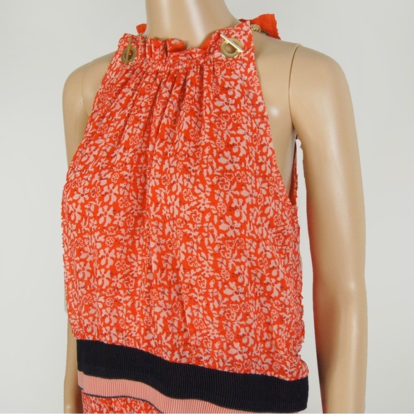 DEREK LAM 10 CROSBY Red Floral Sleeveless Silk Layered Dress - Picture 2 of 5